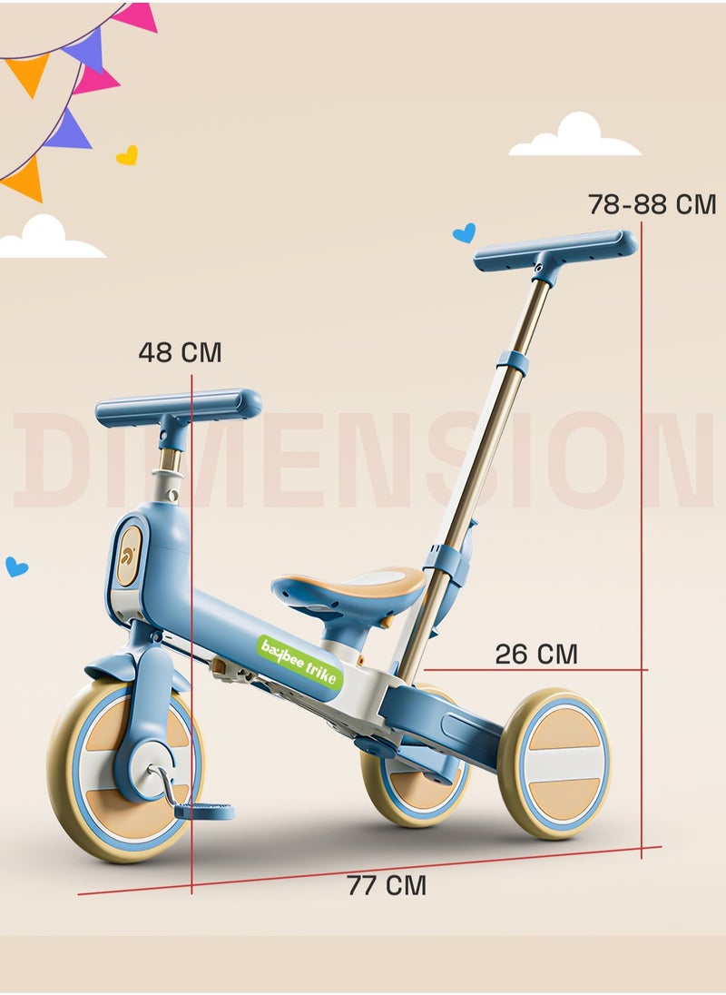 Novak 4 in 1 Convertible Baby Tricycle for Kids, Baby Kids Cycle with 3 Height Adjustable Parental Handle, Balance Bike & Bicycle Mode | Foldable Kids Tricycle Cycle for Kids 1.5 to 5 Years Blue