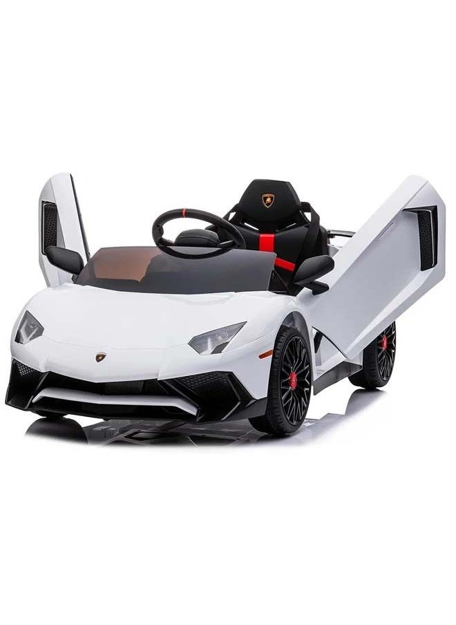 Licensed Lamborghini Aventador Battery Operated Car For Kids Ride On Baby Car With Music Light Leather Seat Kids Car Electric Car Battery Operated Ride On Car For Kids 2 To 6 Years Boys Girls White