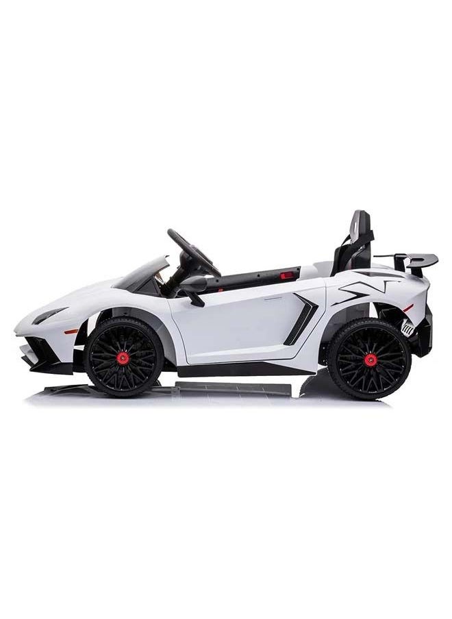 Licensed Lamborghini Aventador Battery Operated Car For Kids Ride On Baby Car With Music Light Leather Seat Kids Car Electric Car Battery Operated Ride On Car For Kids 2 To 6 Years Boys Girls White