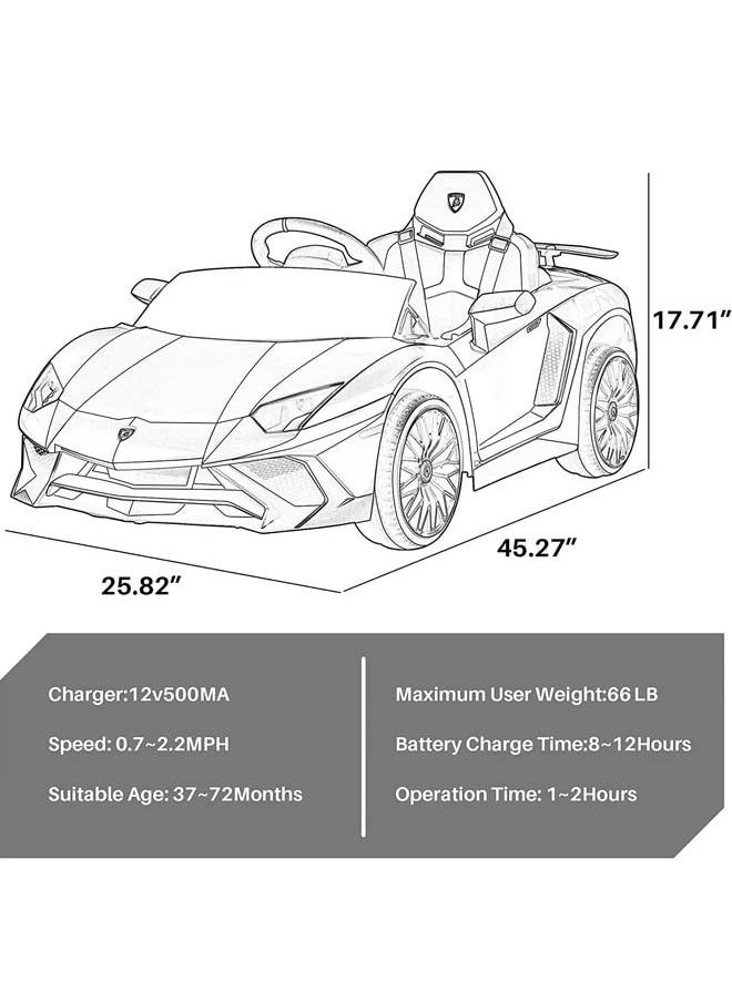 Licensed Lamborghini Aventador Battery Operated Car For Kids Ride On Baby Car With Music Light Leather Seat Kids Car Electric Car Battery Operated Ride On Car For Kids 2 To 6 Years Boys Girls White