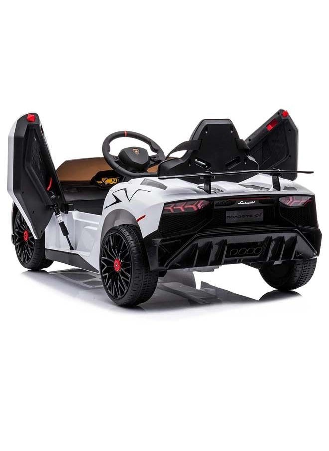 Licensed Lamborghini Aventador Battery Operated Car For Kids Ride On Baby Car With Music Light Leather Seat Kids Car Electric Car Battery Operated Ride On Car For Kids 2 To 6 Years Boys Girls White