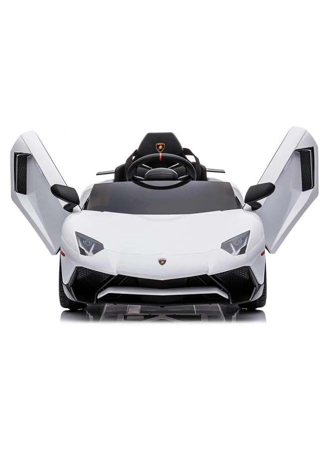 Licensed Lamborghini Aventador Battery Operated Car For Kids Ride On Baby Car With Music Light Leather Seat Kids Car Electric Car Battery Operated Ride On Car For Kids 2 To 6 Years Boys Girls White