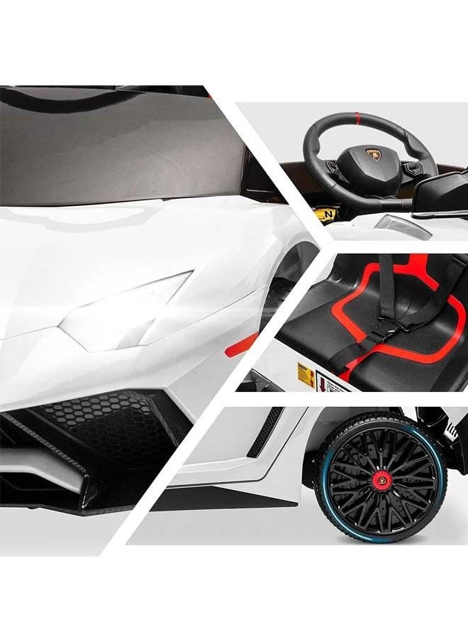 Licensed Lamborghini Aventador Battery Operated Car For Kids Ride On Baby Car With Music Light Leather Seat Kids Car Electric Car Battery Operated Ride On Car For Kids 2 To 6 Years Boys Girls White