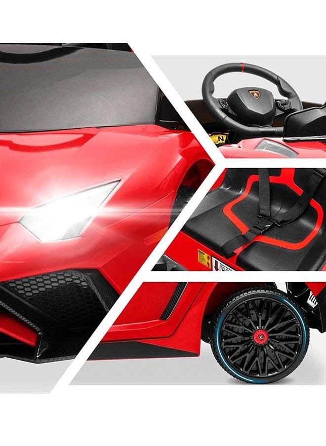 Licensed Lamborghini Aventador Battery Operated Car For Kids Ride On Baby Car With Music Light Leather Seat Kids Car Electric Car Battery Operated Ride On Car For Kids 2 To 6 Years Boys Girls Red