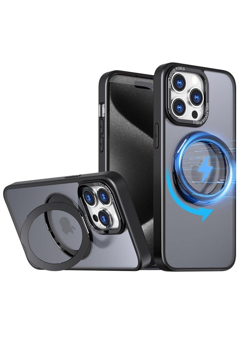 for iPhone 16 Pro Max 360° Rotate Ring Stand, Compatible with MagSafe, Mil-Grade Protection [Magnetic Kickstand & Ring Holder] Shockproof Wireless Charging Compatible Adjustable Kickstand (Black)