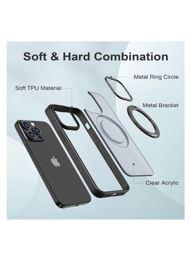 for iPhone 16 Pro Max 360° Rotate Ring Stand, Compatible with MagSafe, Mil-Grade Protection [Magnetic Kickstand & Ring Holder] Shockproof Wireless Charging Compatible Adjustable Kickstand (Black)