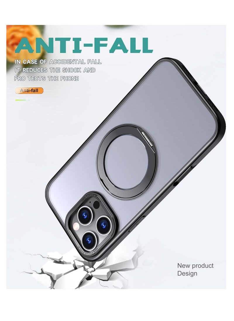 for iPhone 16 Pro Max 360° Rotate Ring Stand, Compatible with MagSafe, Mil-Grade Protection [Magnetic Kickstand & Ring Holder] Shockproof Wireless Charging Compatible Adjustable Kickstand (Black)