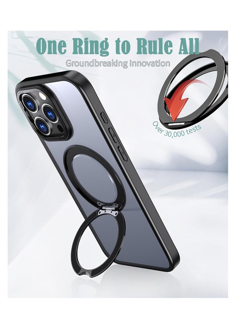 for iPhone 16 Pro Max 360° Rotate Ring Stand, Compatible with MagSafe, Mil-Grade Protection [Magnetic Kickstand & Ring Holder] Shockproof Wireless Charging Compatible Adjustable Kickstand (Black)