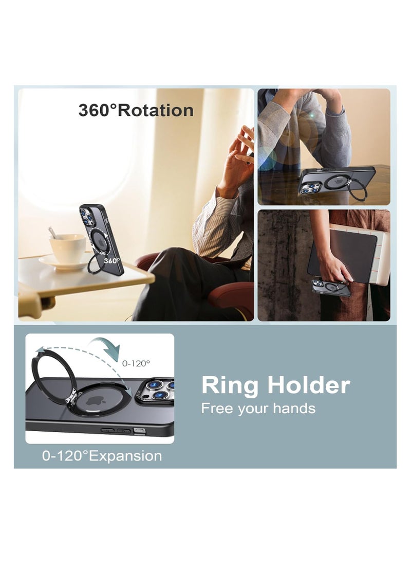for iPhone 16 Pro Max 360° Rotate Ring Stand, Compatible with MagSafe, Mil-Grade Protection [Magnetic Kickstand & Ring Holder] Shockproof Wireless Charging Compatible Adjustable Kickstand (Black)