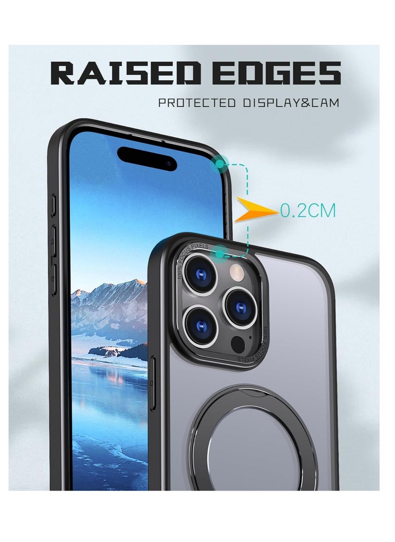 for iPhone 16 Pro Max 360° Rotate Ring Stand, Compatible with MagSafe, Mil-Grade Protection [Magnetic Kickstand & Ring Holder] Shockproof Wireless Charging Compatible Adjustable Kickstand (Black)