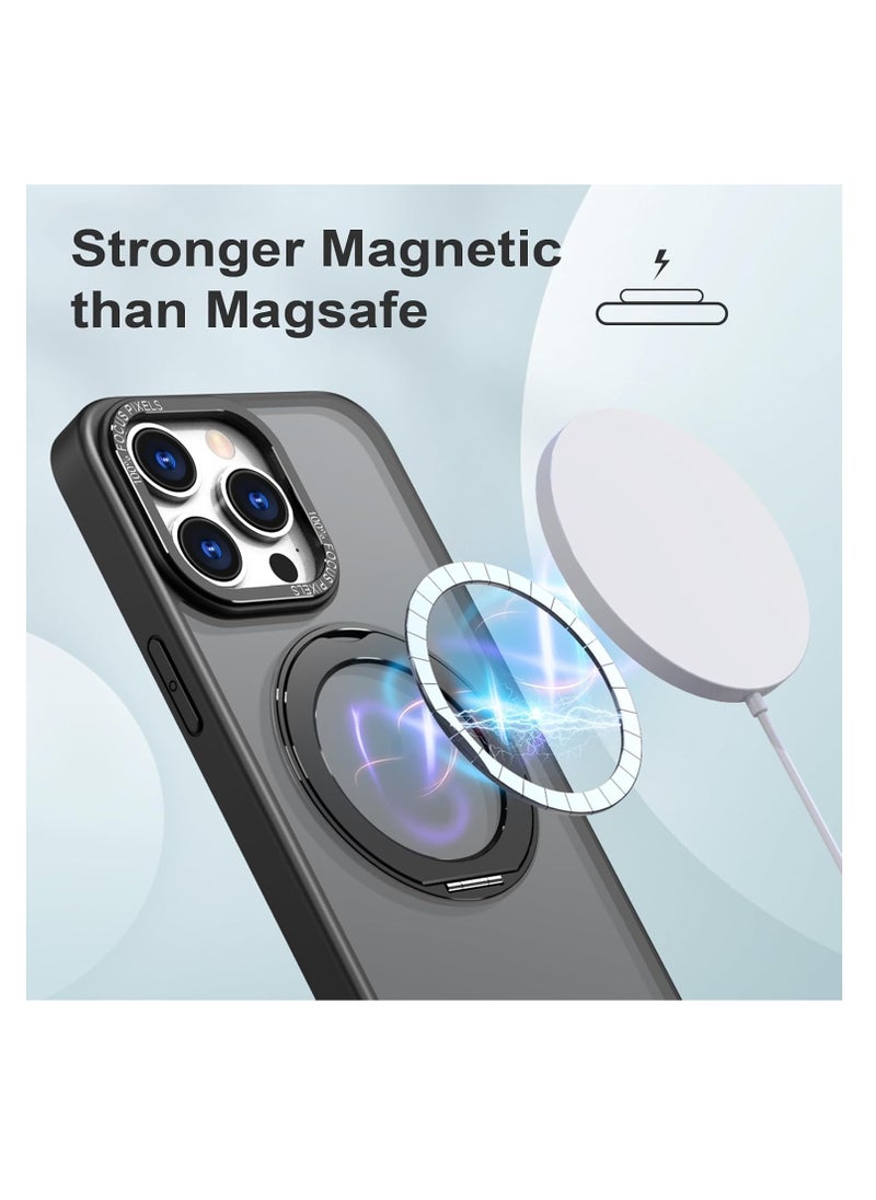 for iPhone 16 Pro Max 360° Rotate Ring Stand, Compatible with MagSafe, Mil-Grade Protection [Magnetic Kickstand & Ring Holder] Shockproof Wireless Charging Compatible Adjustable Kickstand (Black)