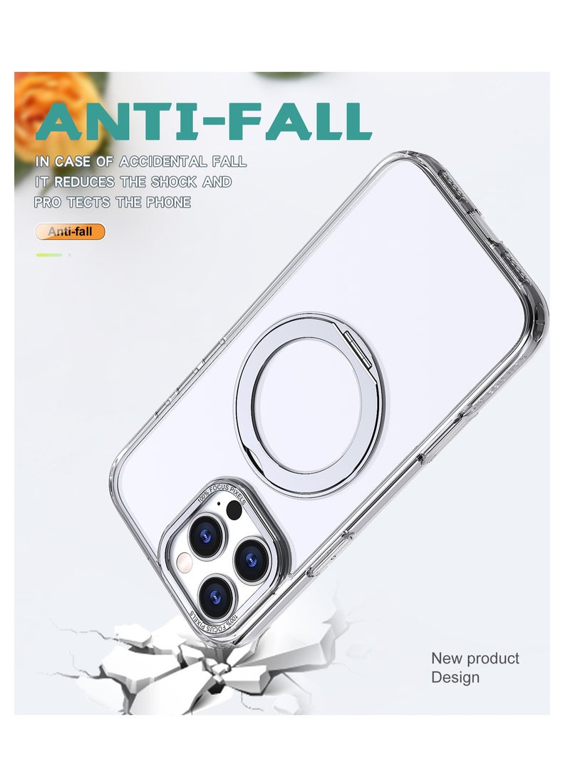 for iPhone 16 Pro Max Case with 360° Rotatable Stand, Compatible with MagSafe, Mil-Grade Protection [Magnetic Kickstand & Ring Holder] Slim Shockproof Translucent Matte Hard Case (Clear)