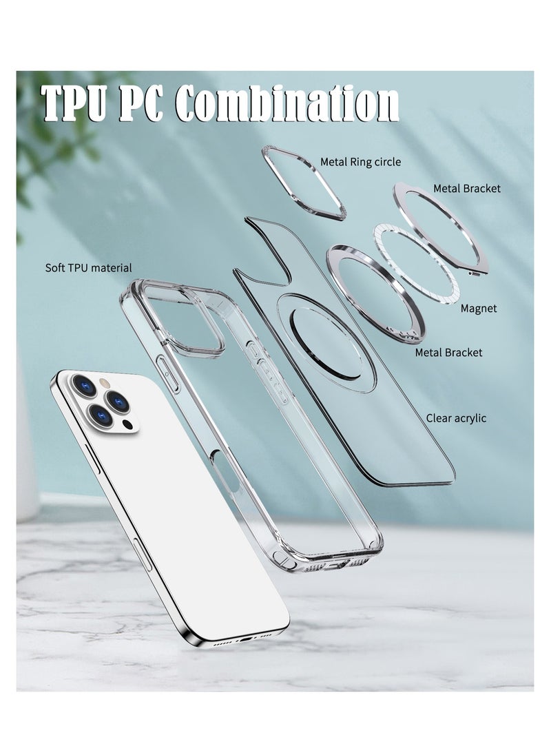 for iPhone 16 Pro Max Case with 360° Rotatable Stand, Compatible with MagSafe, Mil-Grade Protection [Magnetic Kickstand & Ring Holder] Slim Shockproof Translucent Matte Hard Case (Clear)