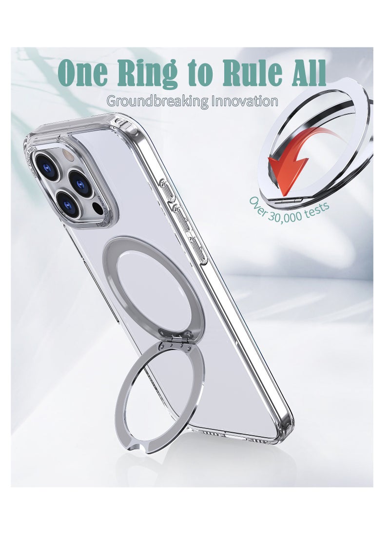 for iPhone 16 Pro Max Case with 360° Rotatable Stand, Compatible with MagSafe, Mil-Grade Protection [Magnetic Kickstand & Ring Holder] Slim Shockproof Translucent Matte Hard Case (Clear)