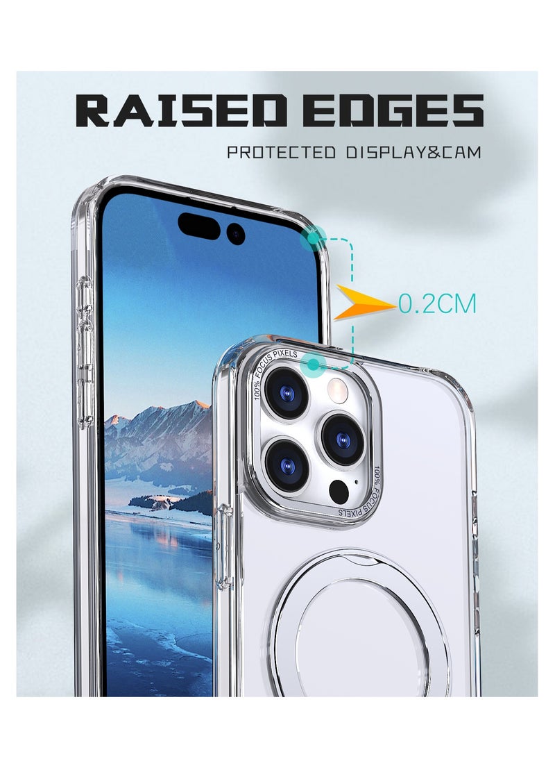 for iPhone 16 Pro Max Case with 360° Rotatable Stand, Compatible with MagSafe, Mil-Grade Protection [Magnetic Kickstand & Ring Holder] Slim Shockproof Translucent Matte Hard Case (Clear)