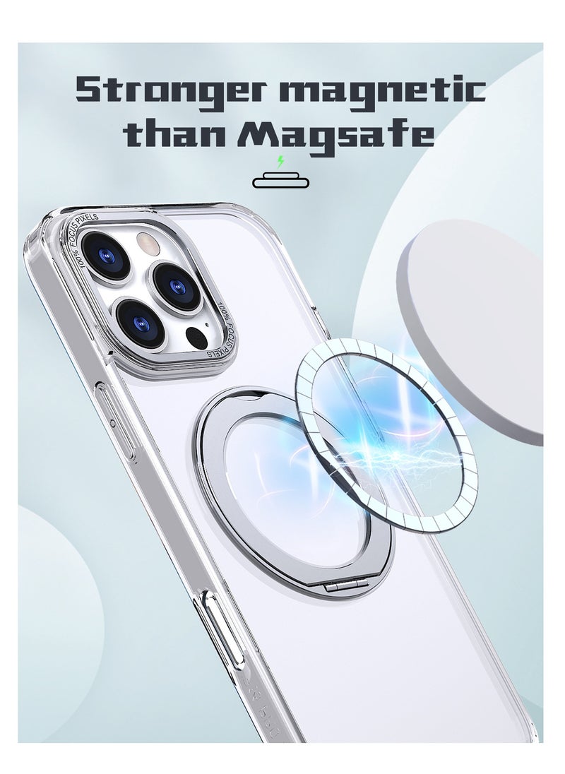 for iPhone 16 Pro Max Case with 360° Rotatable Stand, Compatible with MagSafe, Mil-Grade Protection [Magnetic Kickstand & Ring Holder] Slim Shockproof Translucent Matte Hard Case (Clear)