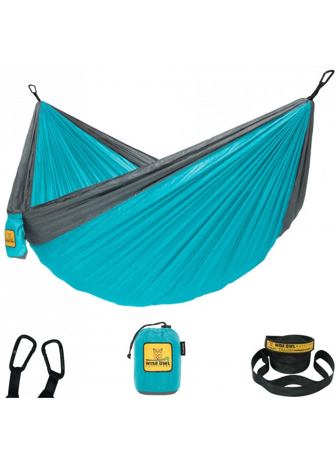 Wise Owl Outfitters Camping Hammock - Camping Accessories Single or Double Hammock for Outdoor, Travel Hammock Indoor w/Tree Straps Blue & Grey