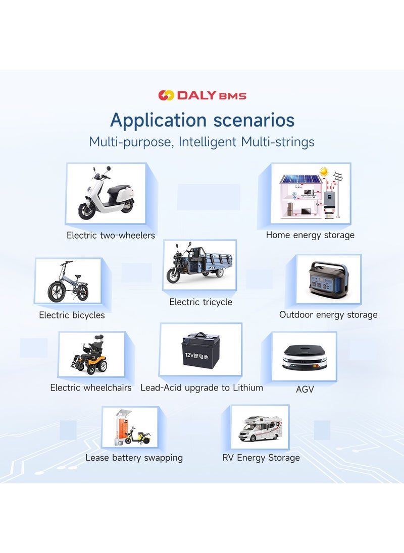 DALY Smart Active Balance BMS 80A to 100A 4S-24S UART & CAN/RS485 Protection Board with Build-in Bluetooth and NTC for LFP/NCM/LTO Lithium Battery Pack