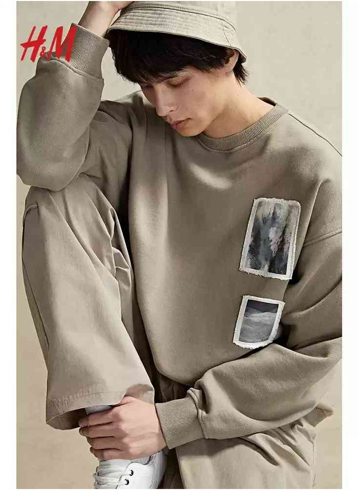 HM New Fashionable Casual Round Neck Loose American Long Sleeved Sweatshirt