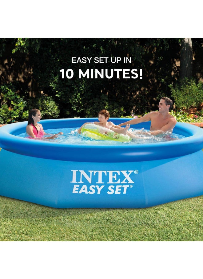 Intex Easy Set 10 Foot x 30 Inch Above Ground Inflatable Round Swimming Pool with 30 Gauge 3 Ply Side Walls and Drain Plug, Blue