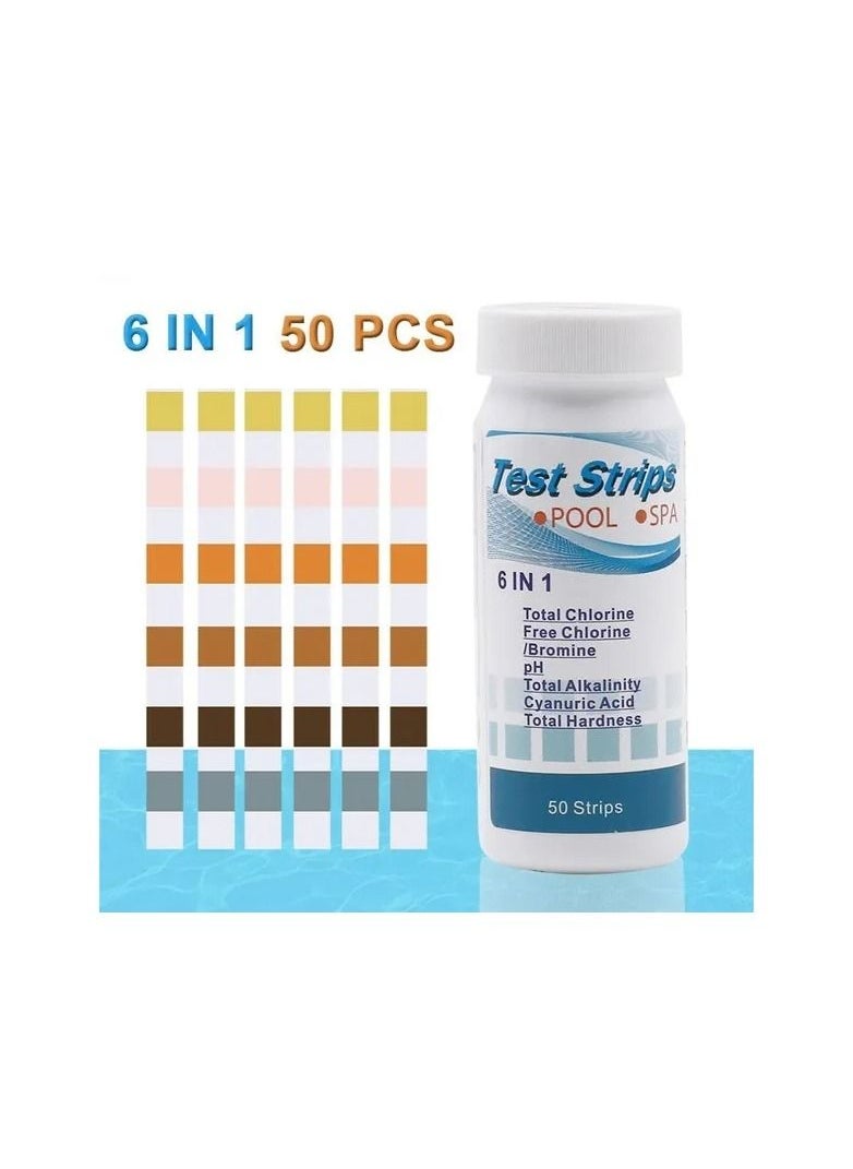 50-Pieces/Bottle 6-In-1 Multipurpose Chlorine PH Test Strips,SPA Swimming Pool Water Tester Paper