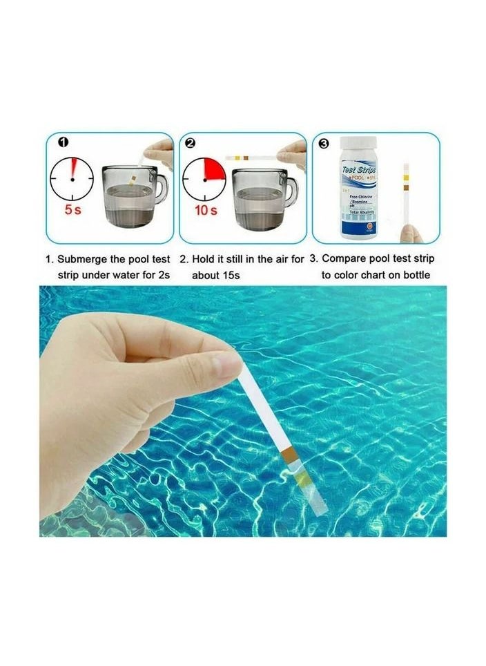 50-Pieces/Bottle 3-In-1 Multipurpose Chlorine PH Test Strips,SPA Swimming Pool Water Tester Paper