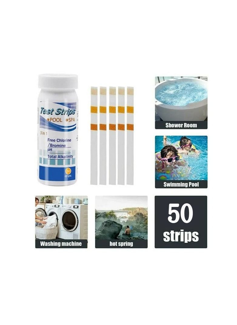 50-Pieces/Bottle 3-In-1 Multipurpose Chlorine PH Test Strips,SPA Swimming Pool Water Tester Paper