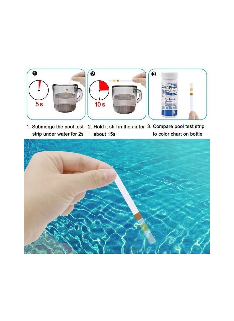 50-Pieces/Bottle 5-In-1 Multipurpose Chlorine PH Test Strips,SPA Swimming Pool Water Tester Paper