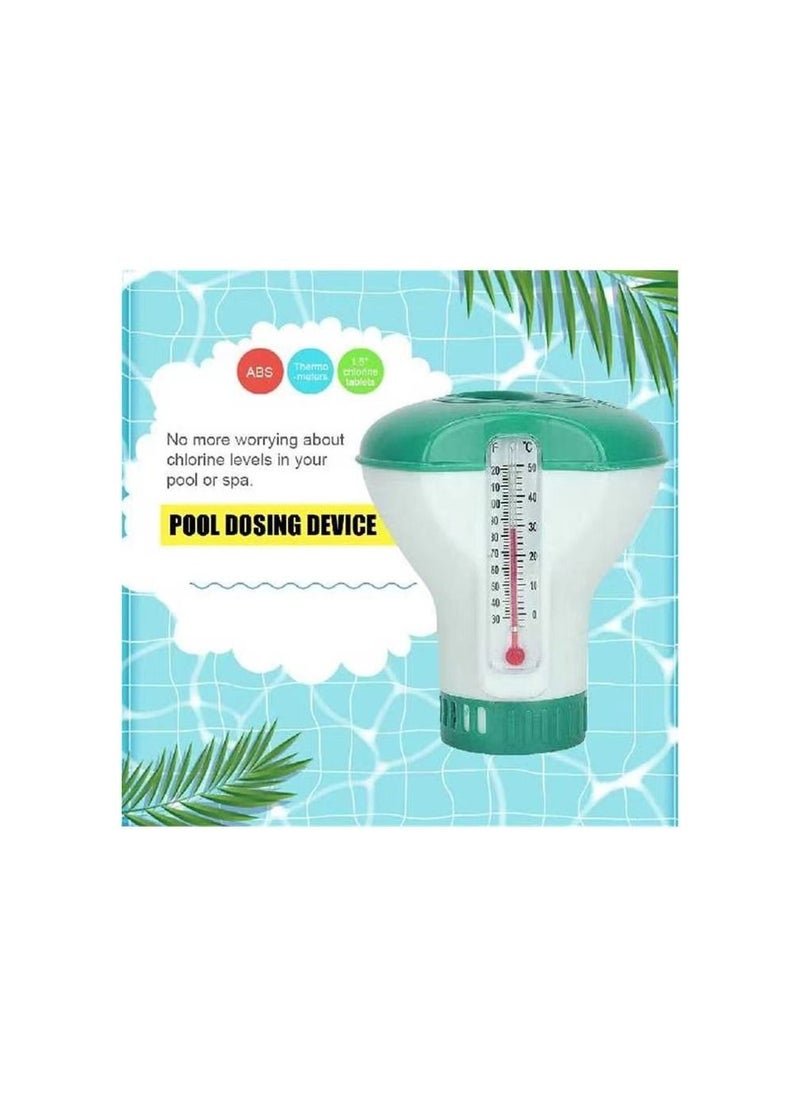 1-Piece Pool Chemical Dispenser with Thermometer,Reusable Swimming Pool Chlorine Tablet Floater Chlorine Dispenser Cleaning Tool