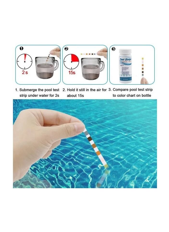 50-Pieces/Bottle 6-In-1 Multipurpose Chlorine PH Test Strips,SPA Swimming Pool Water Tester Paper