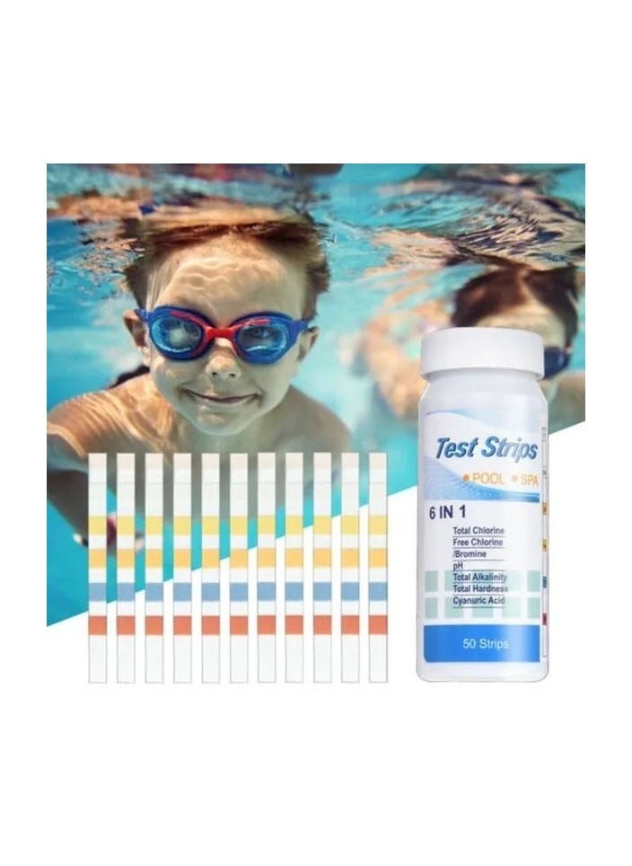 50-Pieces/Bottle 6-In-1 Multipurpose Chlorine PH Test Strips,SPA Swimming Pool Water Tester Paper