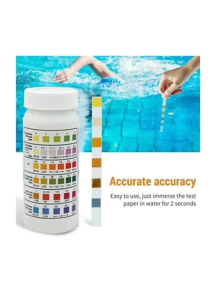 50-Pieces/Bottle 6-In-1 Multipurpose Chlorine PH Test Strips,SPA Swimming Pool Water Tester Paper