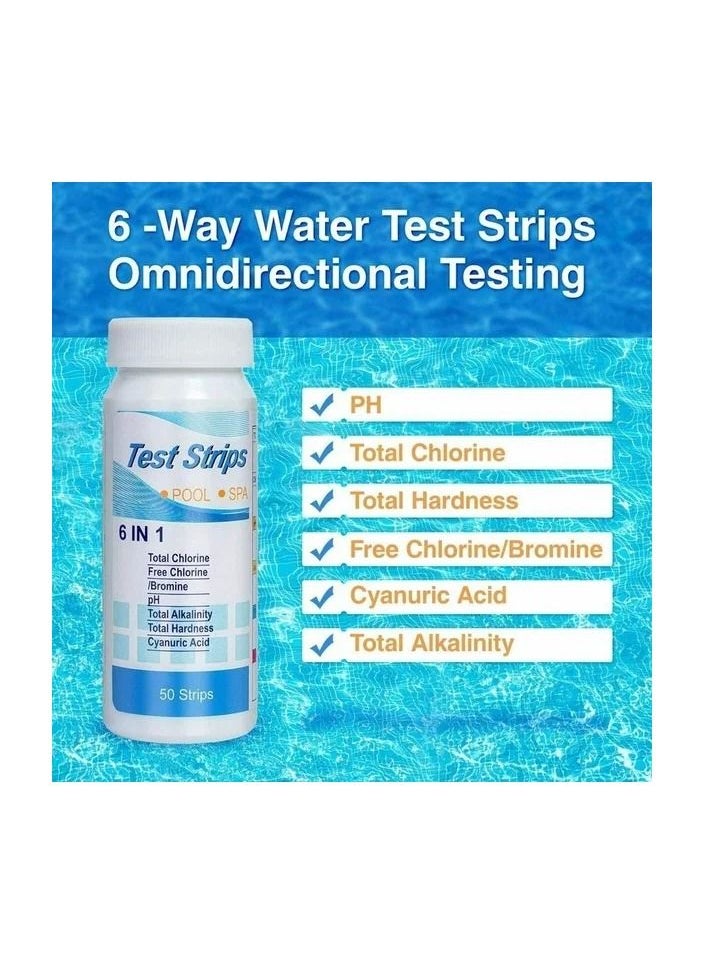 50-Pieces/Bottle 6-In-1 Multipurpose Chlorine PH Test Strips,SPA Swimming Pool Water Tester Paper