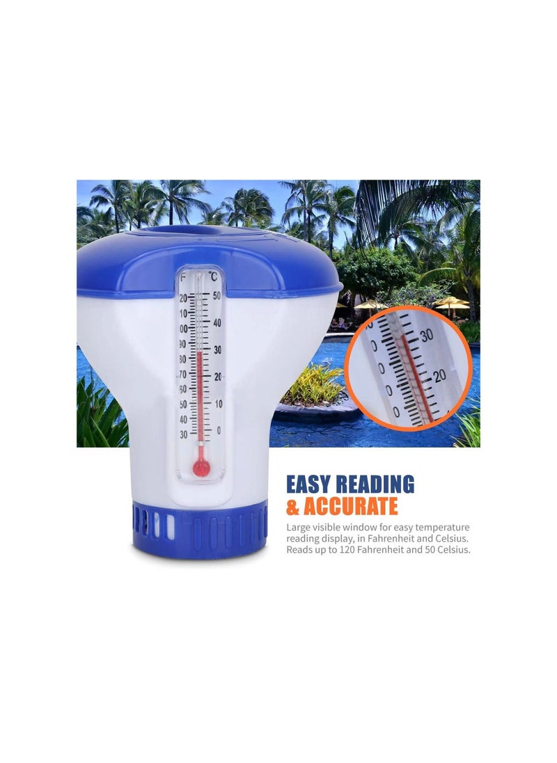 1-Piece Pool Chemical Dispenser with Thermometer,Reusable Swimming Pool Chlorine Tablet Floater Chlorine Dispenser Cleaning Tool