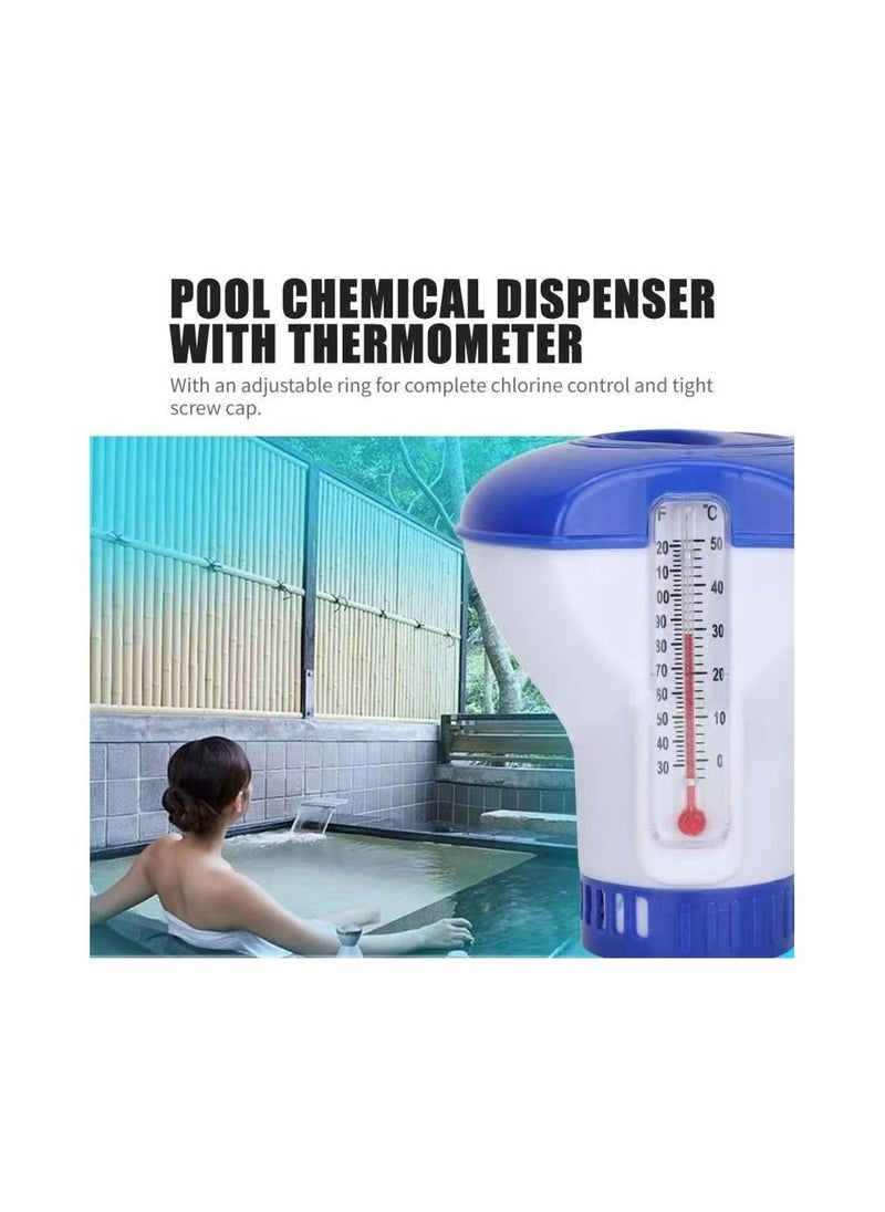 1-Piece Pool Chemical Dispenser with Thermometer,Reusable Swimming Pool Chlorine Tablet Floater Chlorine Dispenser Cleaning Tool