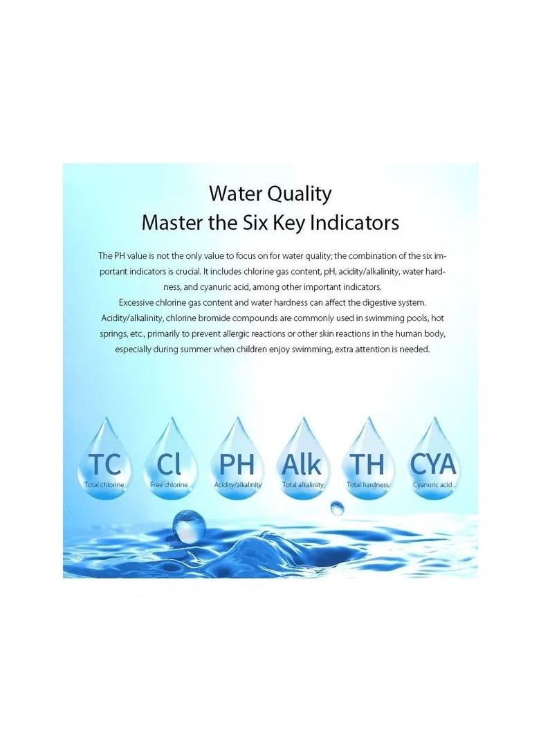 50-Pieces/Bottle 6-In-1 Multipurpose Chlorine PH Test Strips,SPA Swimming Pool Water Tester Paper
