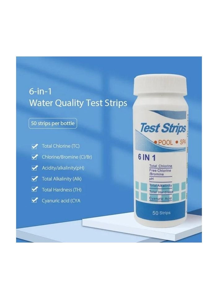 50-Pieces/Bottle 6-In-1 Multipurpose Chlorine PH Test Strips,SPA Swimming Pool Water Tester Paper