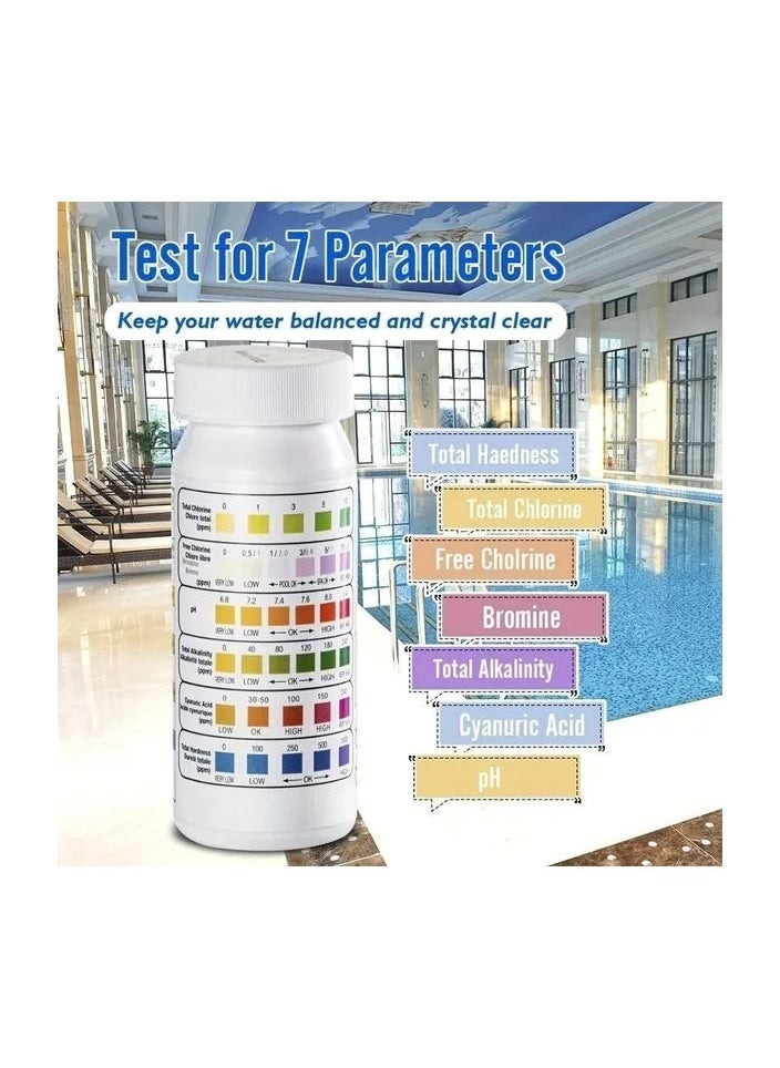 50-Pieces/Bottle 6-In-1 Multipurpose Chlorine PH Test Strips,SPA Swimming Pool Water Tester Paper