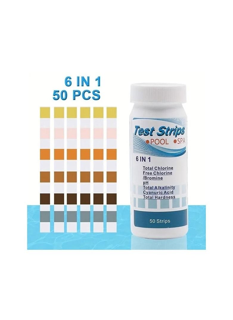 50-Pieces/Bottle 6-In-1 Multipurpose Chlorine PH Test Strips,SPA Swimming Pool Water Tester Paper