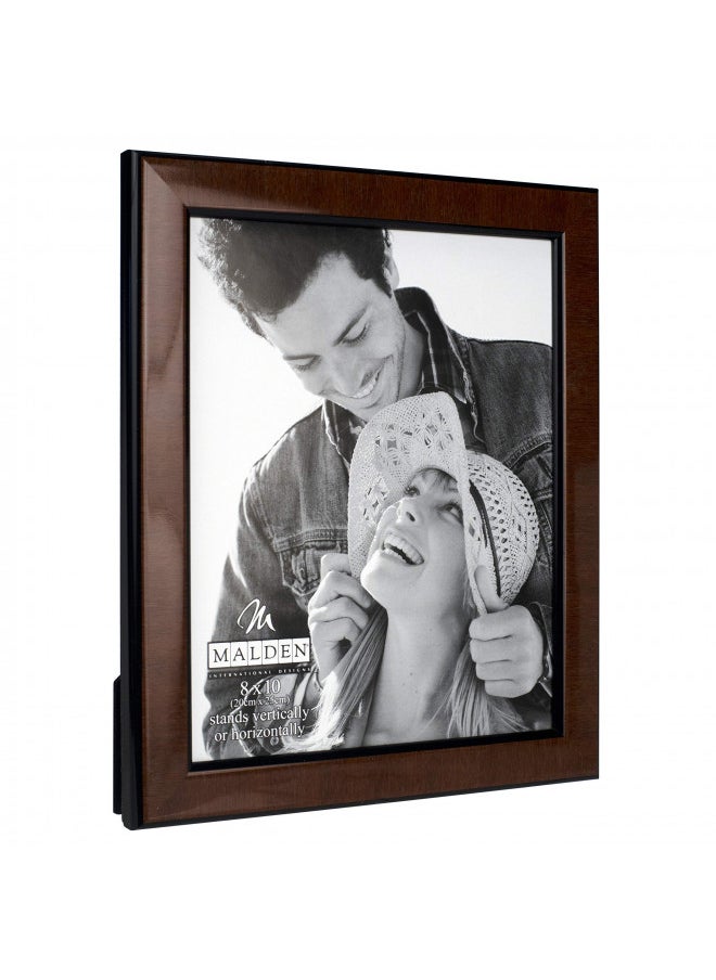 Malden International Designs Burl Wood Walnut Wooden Picture Frame with Black Border, 8x10, Walnut