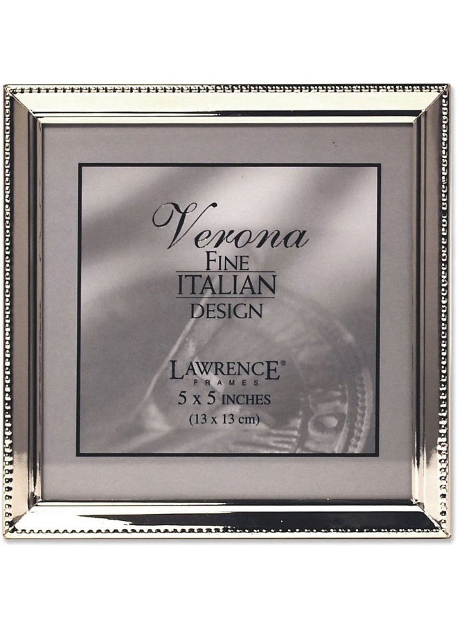 Lawrence Frames 11655 Polished Silver Plate 5x5 Picture Frame - Bead Border Design