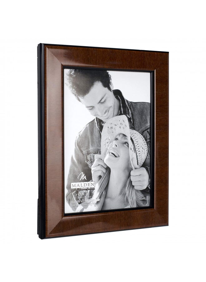 Malden International Designs Burl Wood Walnut Wooden Picture Frame with Black Border, 5x7, Walnut