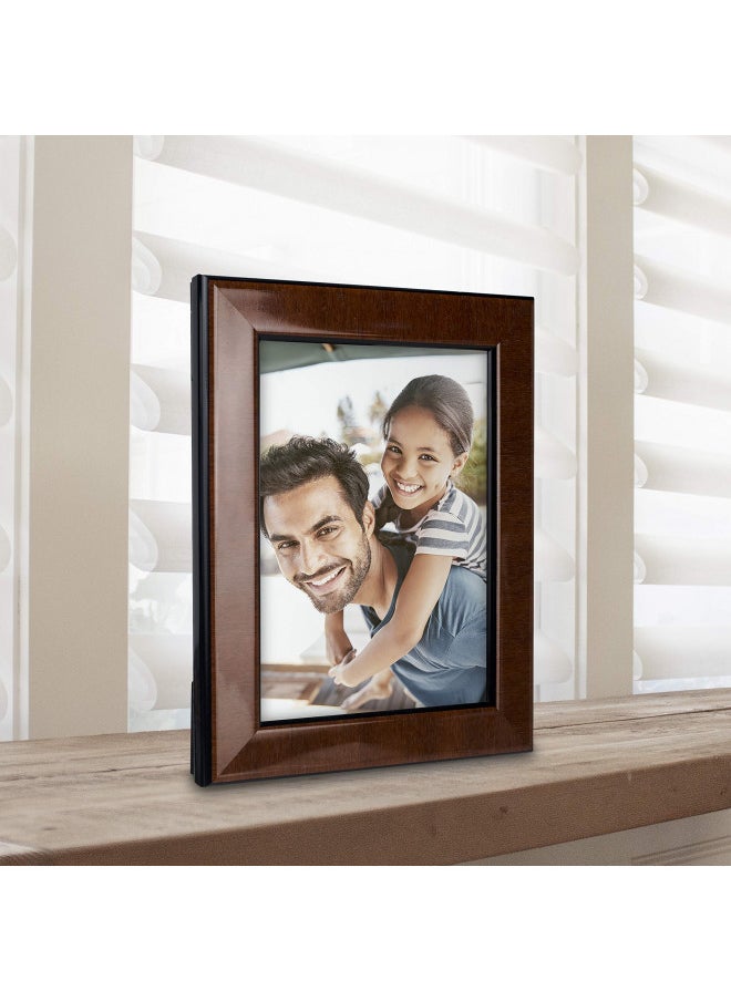 Malden International Designs Burl Wood Walnut Wooden Picture Frame with Black Border, 5x7, Walnut