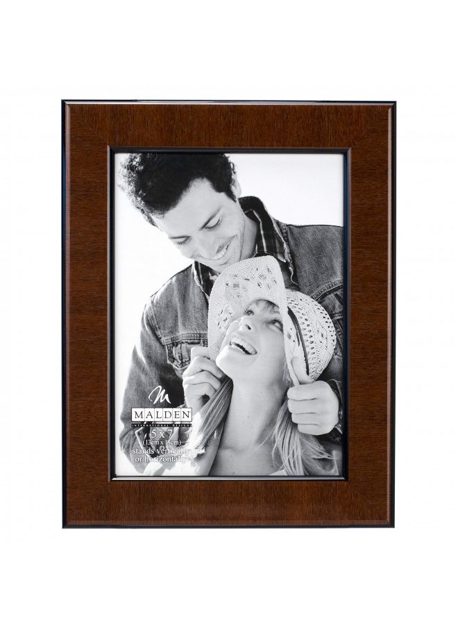 Malden International Designs Burl Wood Walnut Wooden Picture Frame with Black Border, 5x7, Walnut