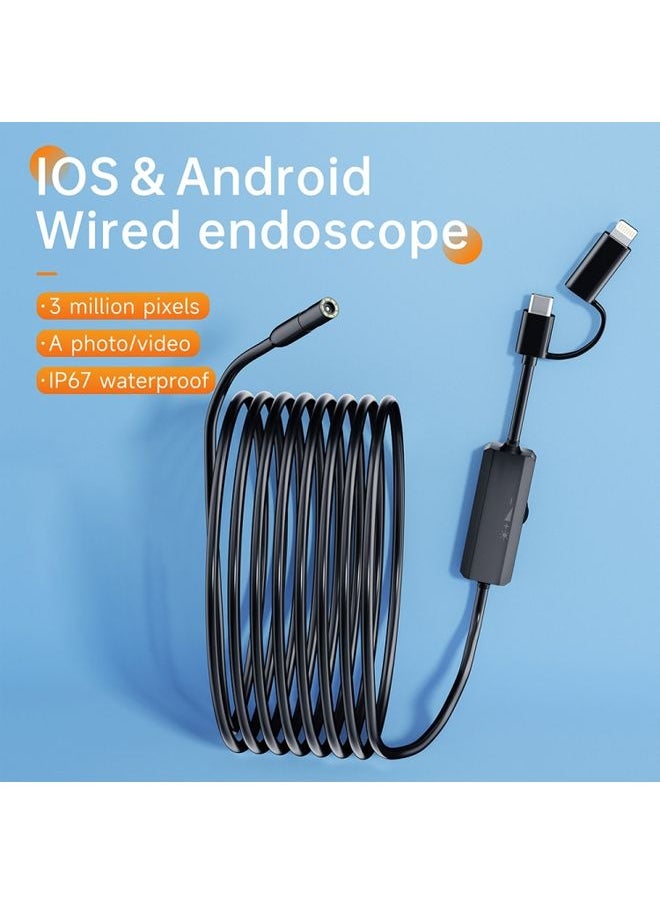 AN112 2 in 1 USB-C / Type-C + 8 Pin Interface 8mm HD Industry Endoscope, Length:10m Hard Tube