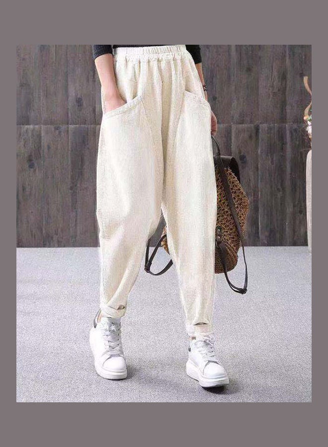 Mid Waist Harem Pants Beige