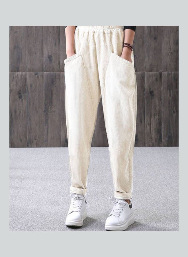 Mid Waist Harem Pants Beige