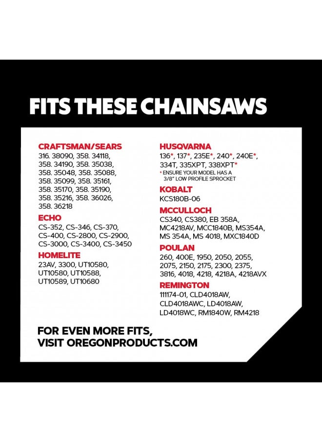 Oregon S62 AdvanceCut Chainsaw Chain for 18-Inch Bar, 62 Drive Links, low-kickback chain, fits Husqvarna, Echo, Poulan, Craftsman, Echo and more