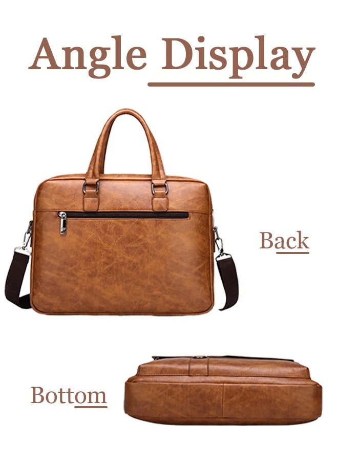 Business Messenger Bag Briefcase Handbag for Men Travel Laptop Light Brown