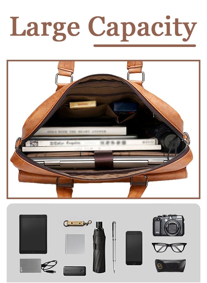 Business Messenger Bag Briefcase Handbag for Men Travel Laptop Light Brown